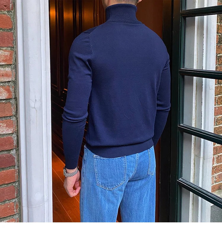 Burgundy turtleneck wool sweater for men - Image 6