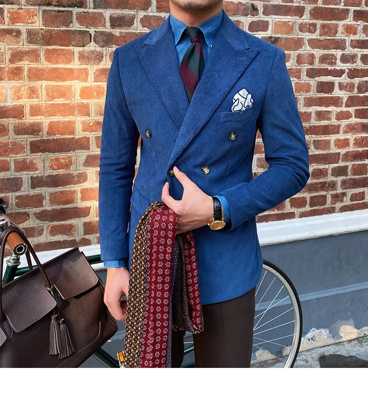 Italian corduroy slim fit double breasted blazer - Image 7