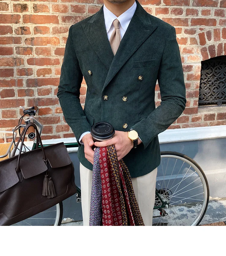 Italian corduroy slim fit double breasted blazer - Image 7