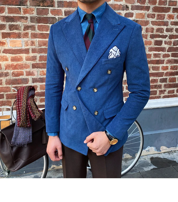 Italian corduroy slim fit double breasted blazer - Image 4