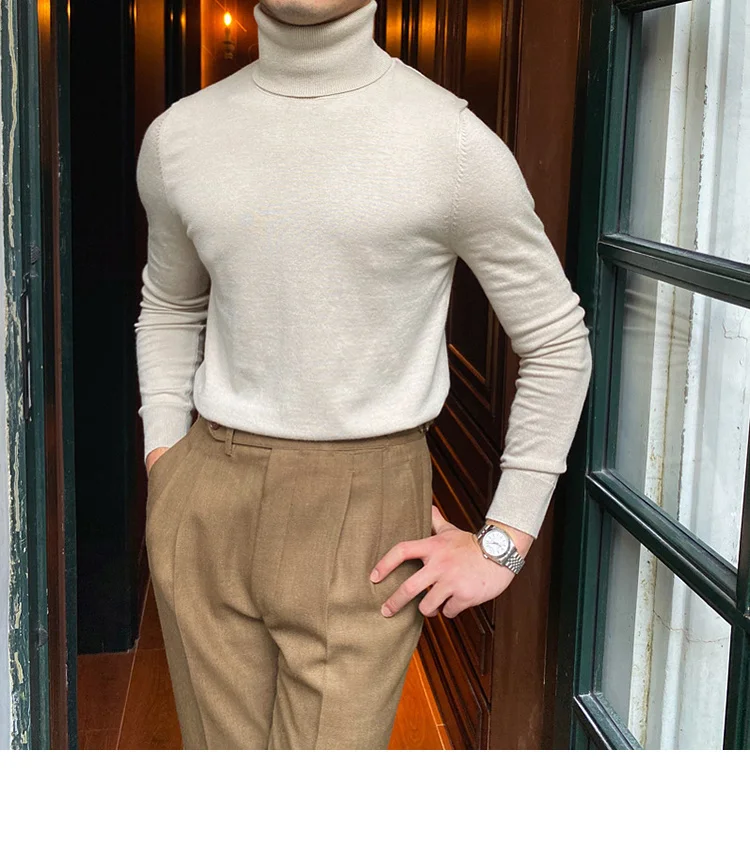 Burgundy turtleneck wool sweater for men - Image 7