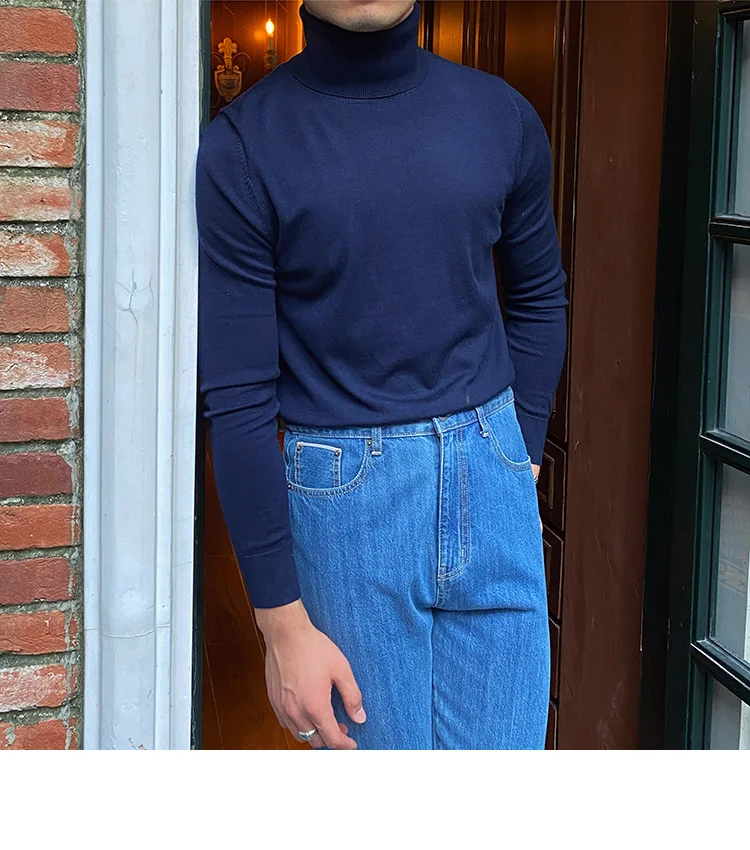 Burgundy turtleneck wool sweater for men - Image 8