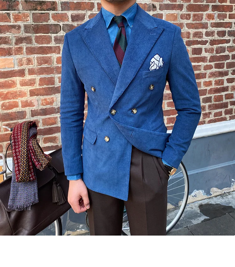 Italian corduroy slim fit double breasted blazer - Image 5