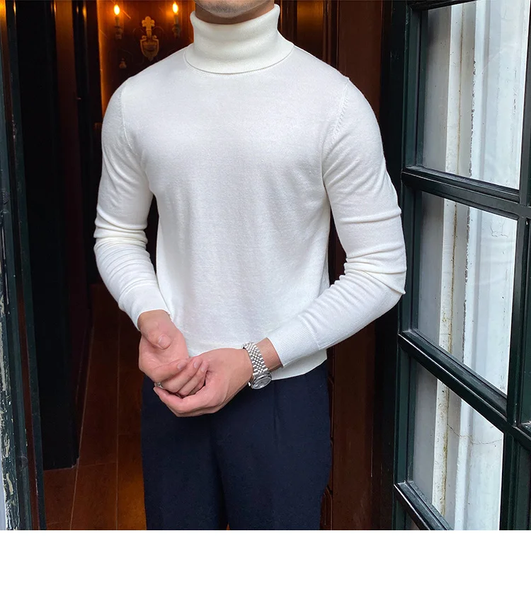 Burgundy turtleneck wool sweater for men - Image 3