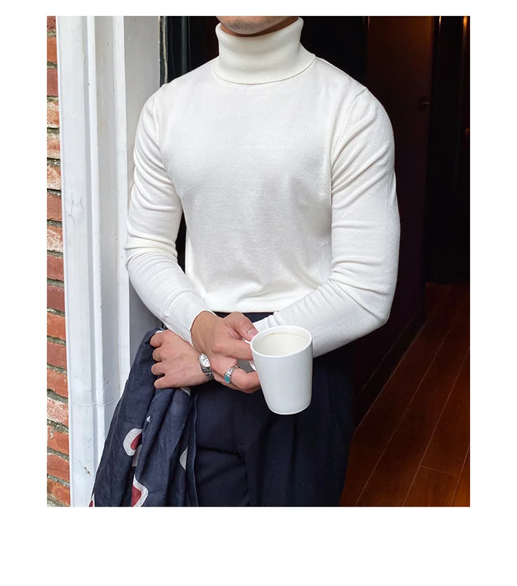 Burgundy turtleneck wool sweater for men - Image 4