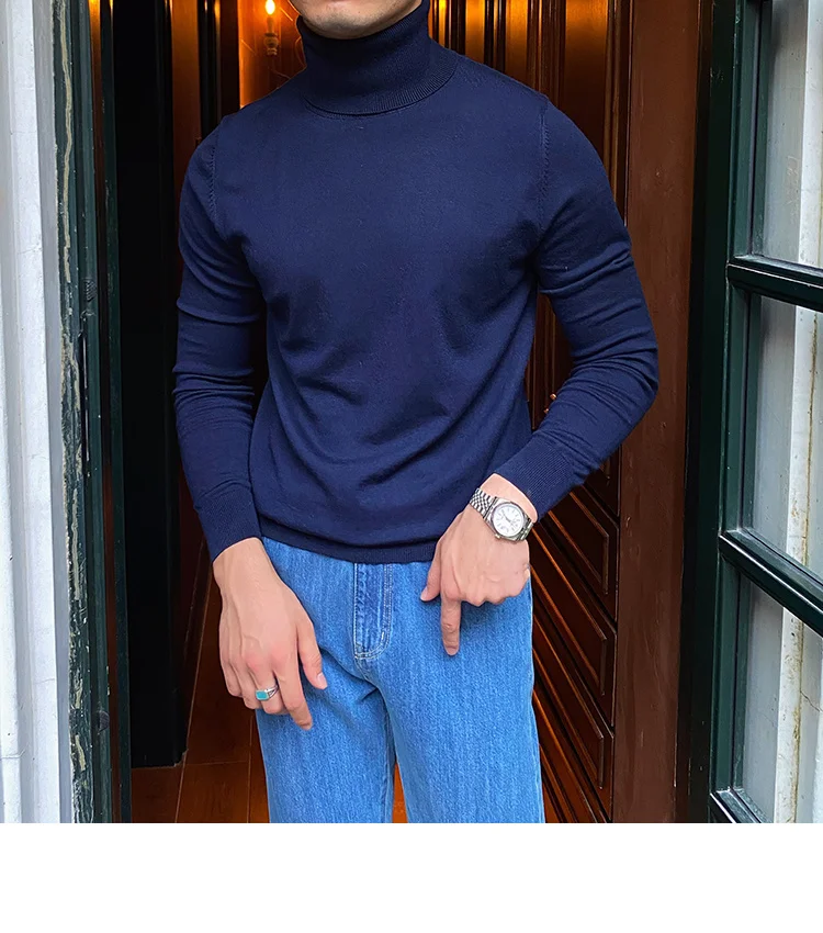 Burgundy turtleneck wool sweater for men - Image 3