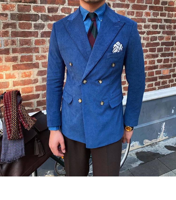 Italian corduroy slim fit double breasted blazer - Image 6