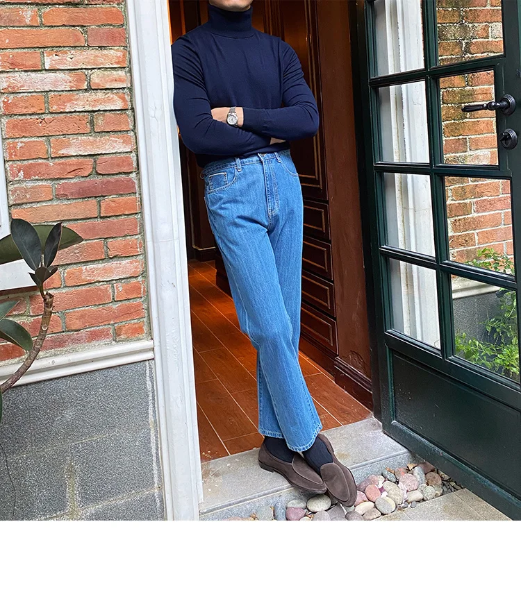 Burgundy turtleneck wool sweater for men - Image 7