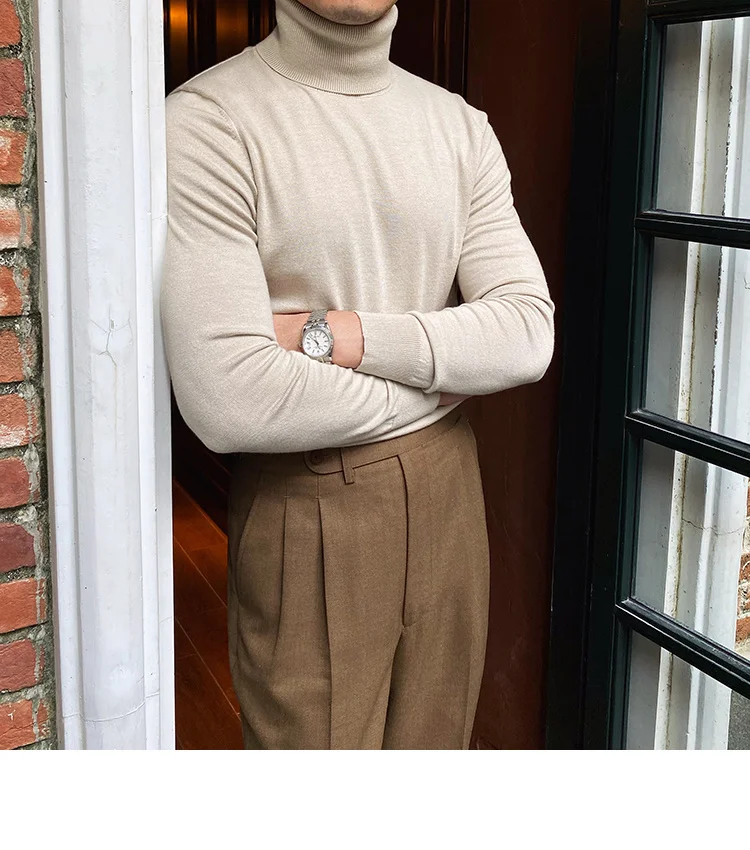 Burgundy turtleneck wool sweater for men - Image 10