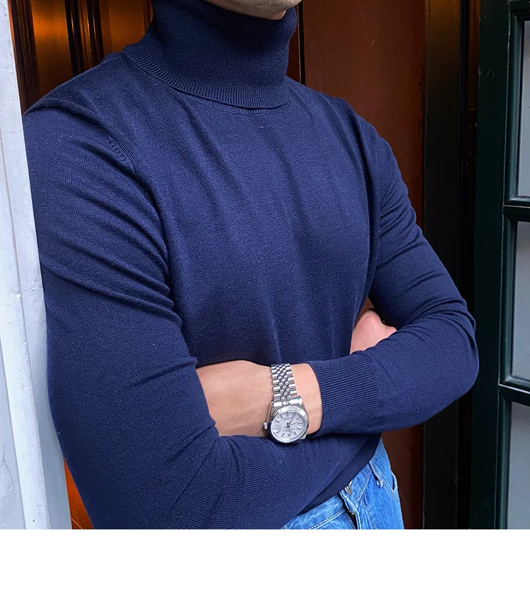 Burgundy turtleneck wool sweater for men - Image 5