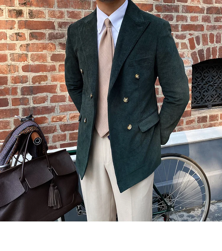 Italian corduroy slim fit double breasted blazer - Image 2