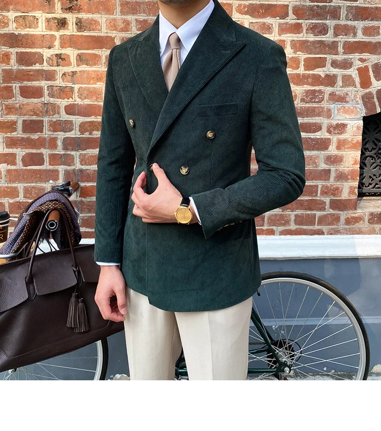 Italian corduroy slim fit double breasted blazer - Image 5