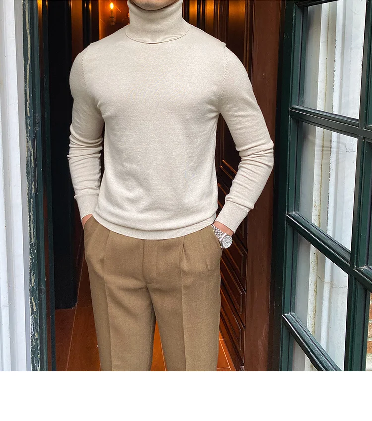 Burgundy turtleneck wool sweater for men - Image 4