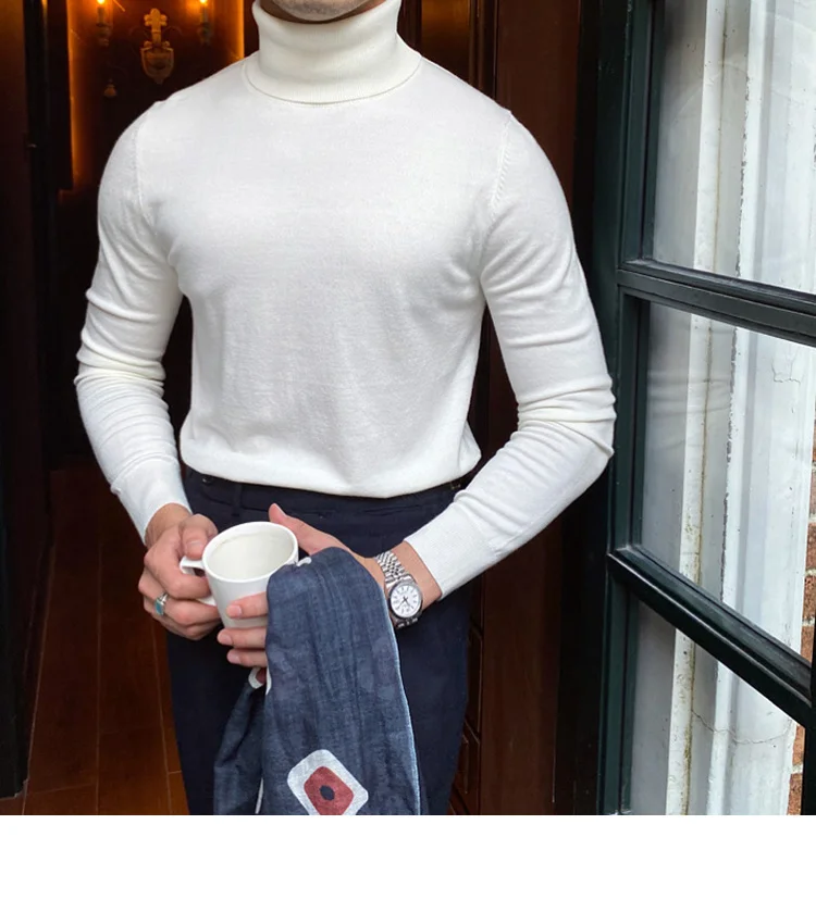 Burgundy turtleneck wool sweater for men - Image 2