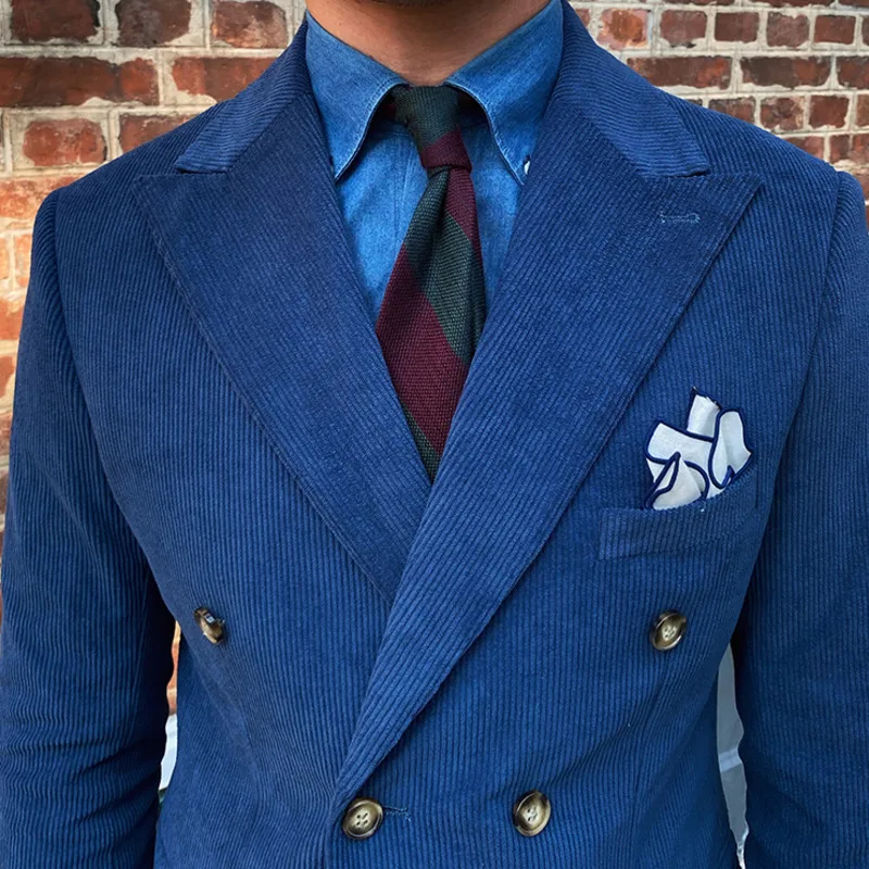 Italian corduroy slim fit double breasted blazer - Image 2