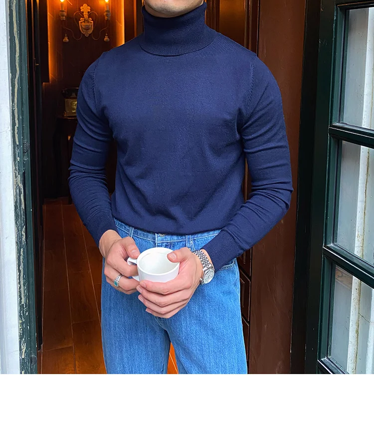 Burgundy turtleneck wool sweater for men - Image 9