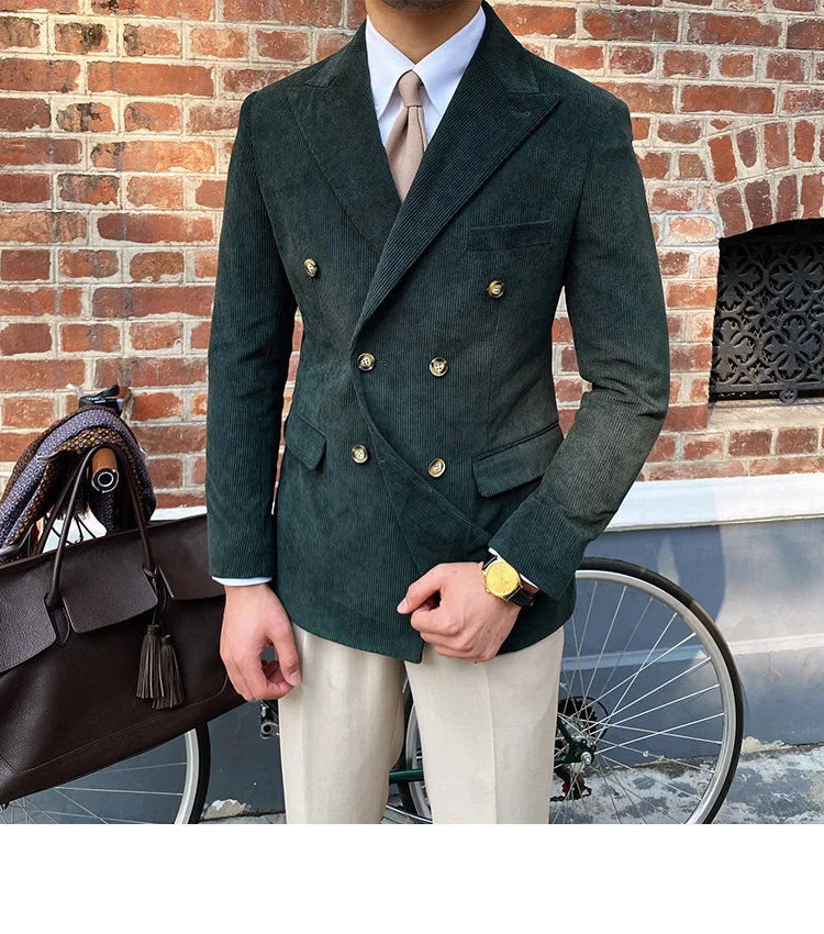 Italian corduroy slim fit double breasted blazer - Image 6