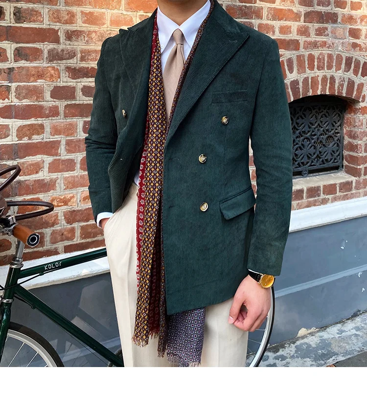 Italian corduroy slim fit double breasted blazer - Image 12