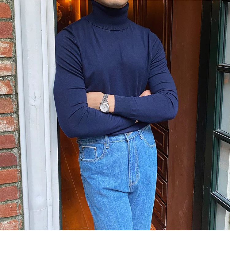 Burgundy turtleneck wool sweater for men - Image 4