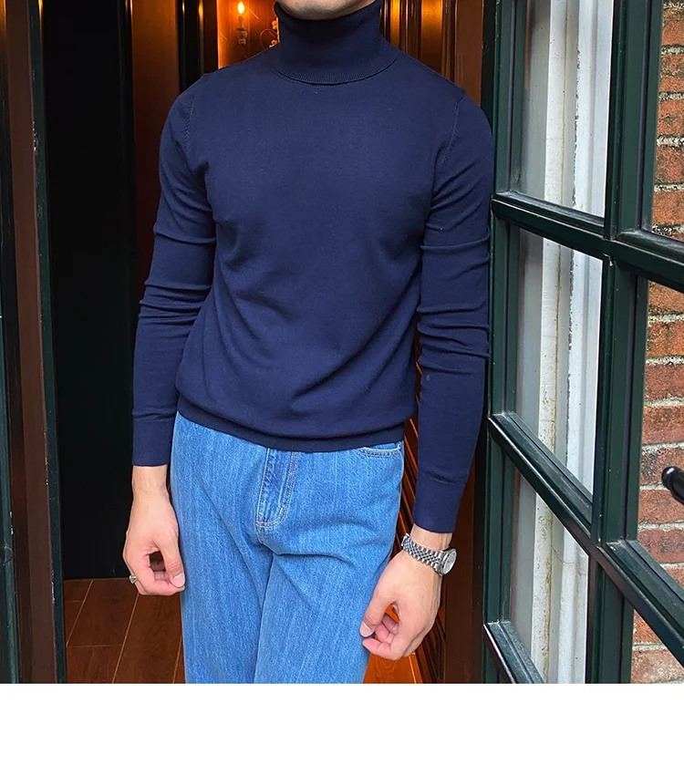 Burgundy turtleneck wool sweater for men - Image 2