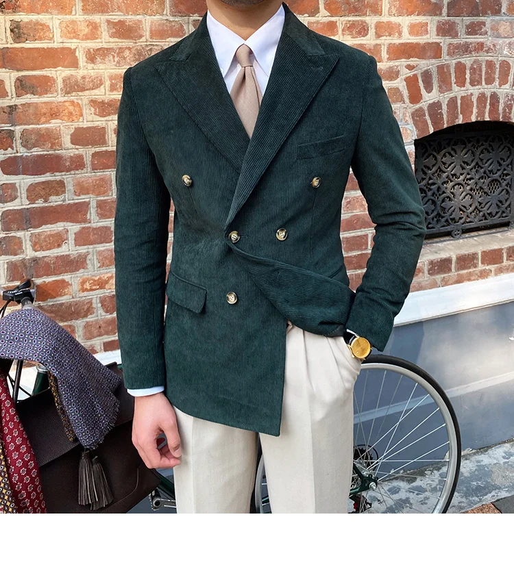 Italian corduroy slim fit double breasted blazer - Image 8
