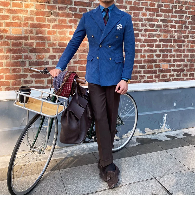 Italian corduroy slim fit double breasted blazer - Image 9