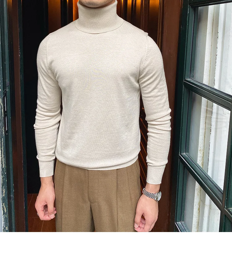 Burgundy turtleneck wool sweater for men - Image 3