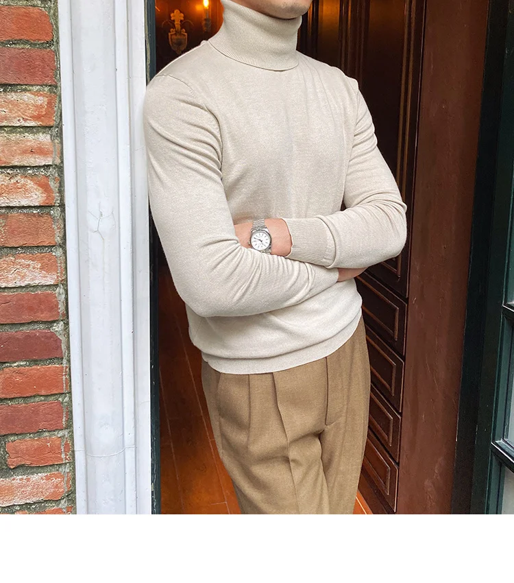 Burgundy turtleneck wool sweater for men - Image 5