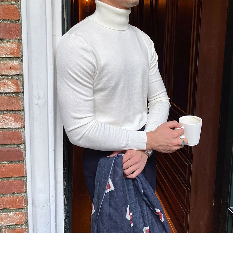 Burgundy turtleneck wool sweater for men - Image 5