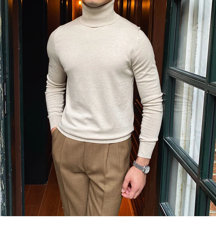 Burgundy turtleneck wool sweater for men - Image 2