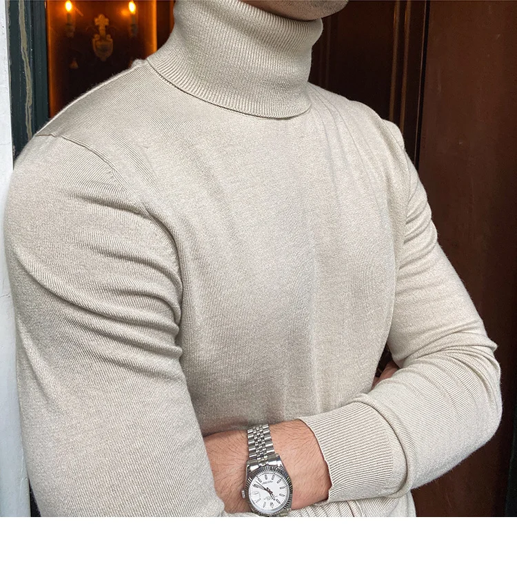 Burgundy turtleneck wool sweater for men - Image 6