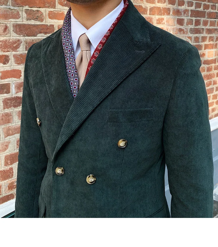 Italian corduroy slim fit double breasted blazer - Image 9