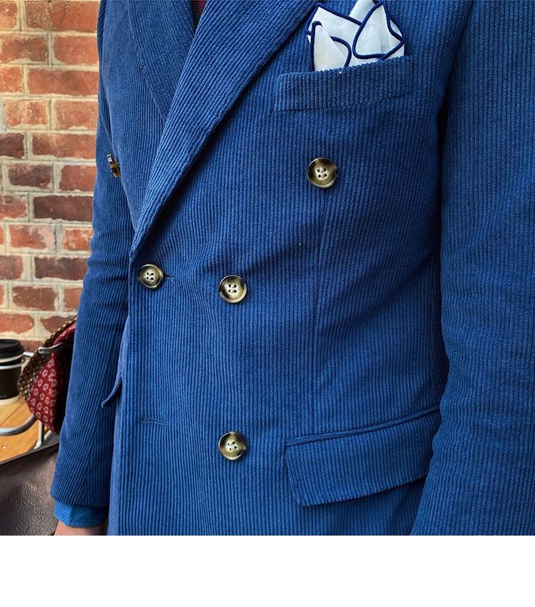 Italian corduroy slim fit double breasted blazer - Image 11