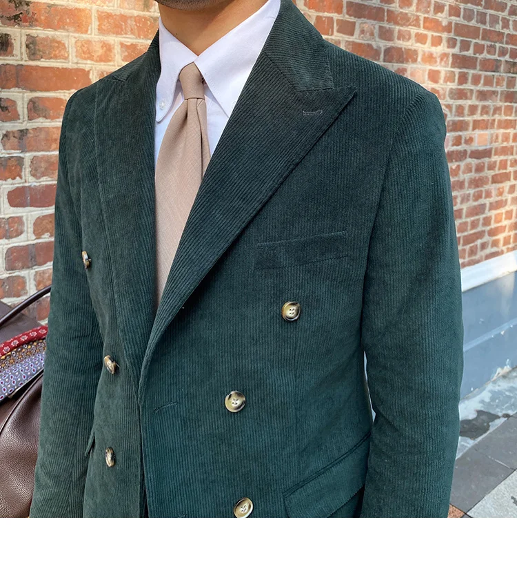 Italian corduroy slim fit double breasted blazer - Image 11