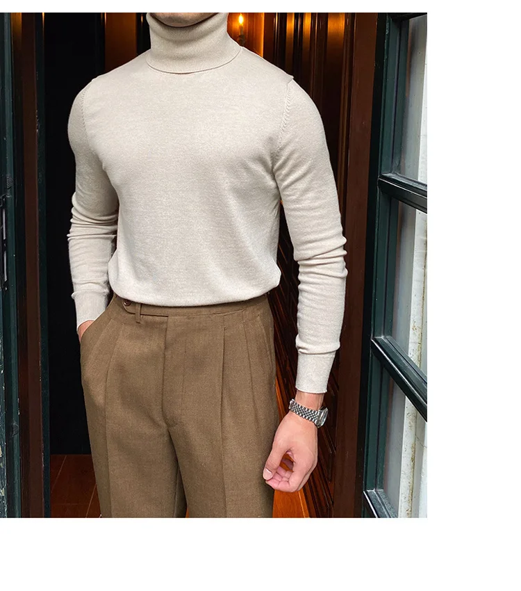 Burgundy turtleneck wool sweater for men - Image 9