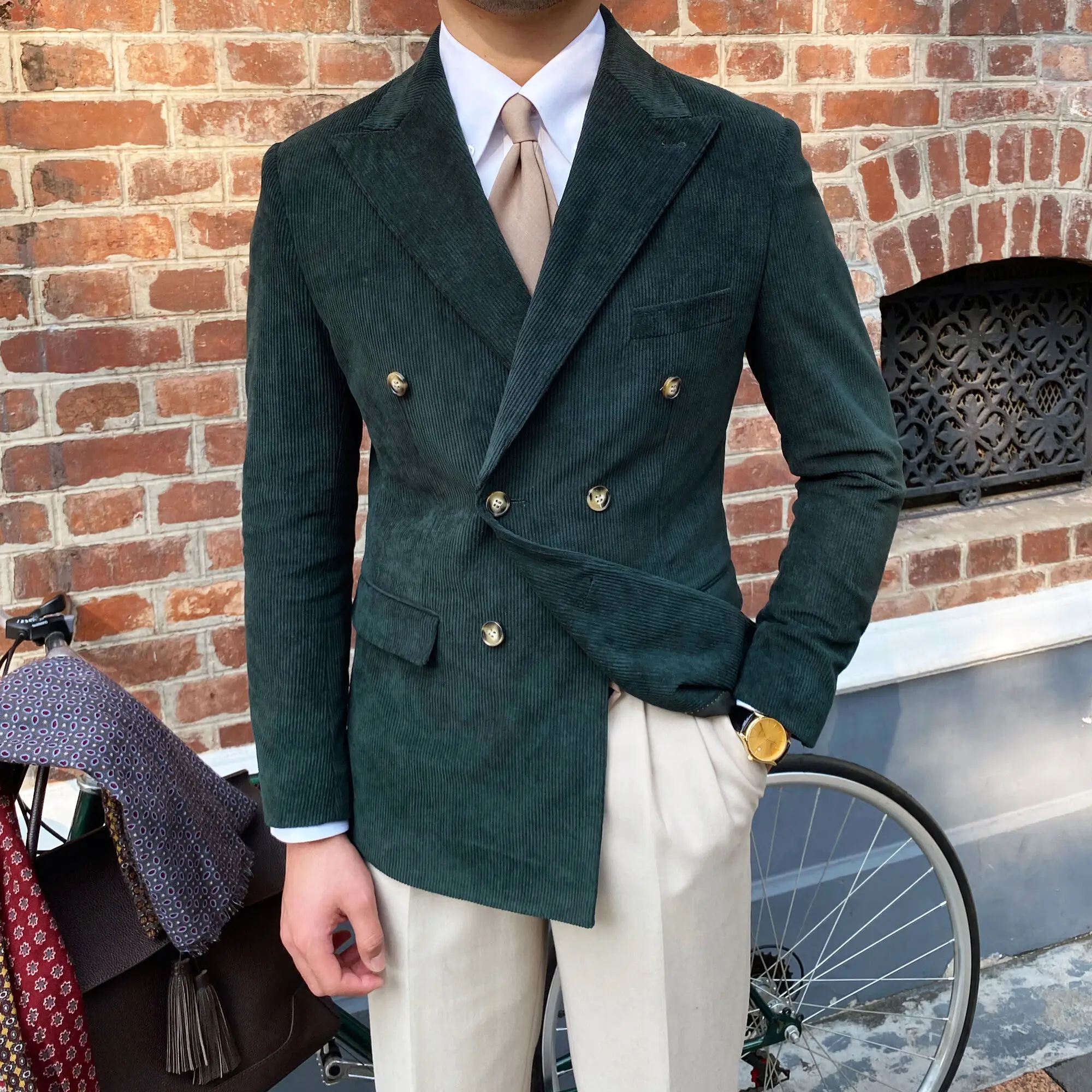 Italian corduroy slim fit double breasted blazer