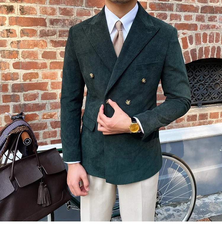 Italian corduroy slim fit double breasted blazer - Image 3