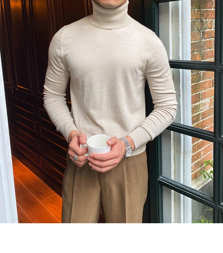 Burgundy turtleneck wool sweater for men - Image 8