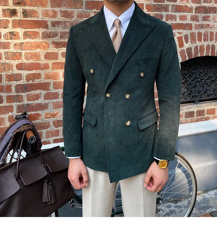 Italian corduroy slim fit double breasted blazer - Image 4