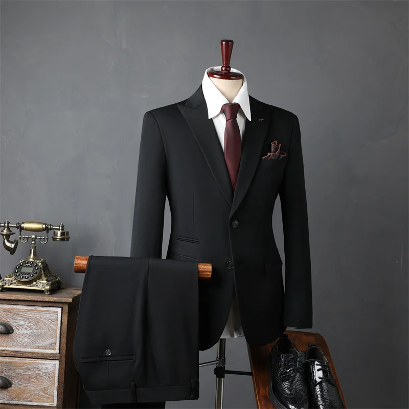Men's High-End Korean-Style Slim-Fit Two-Piece Business Casual Wedding Suit Anti-Wrinkle Flat Single Breasted for Adults - Image 11