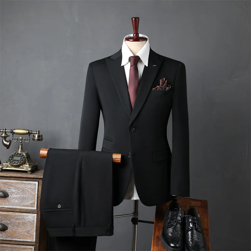 Men's High-End Korean-Style Slim-Fit Two-Piece Business Casual Wedding Suit Anti-Wrinkle Flat Single Breasted for Adults - Image 7